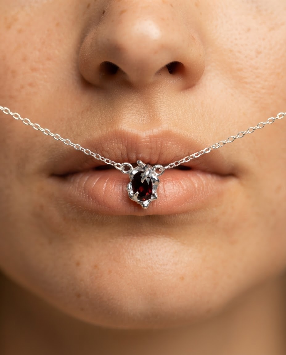 Lunacore Necklace (silver) with red garnet
